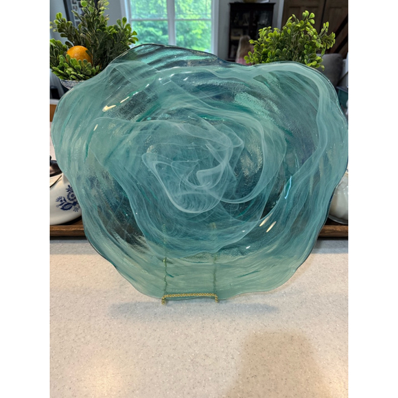 Large Blue Swirl Glass Platter - Picture 2 of 6
